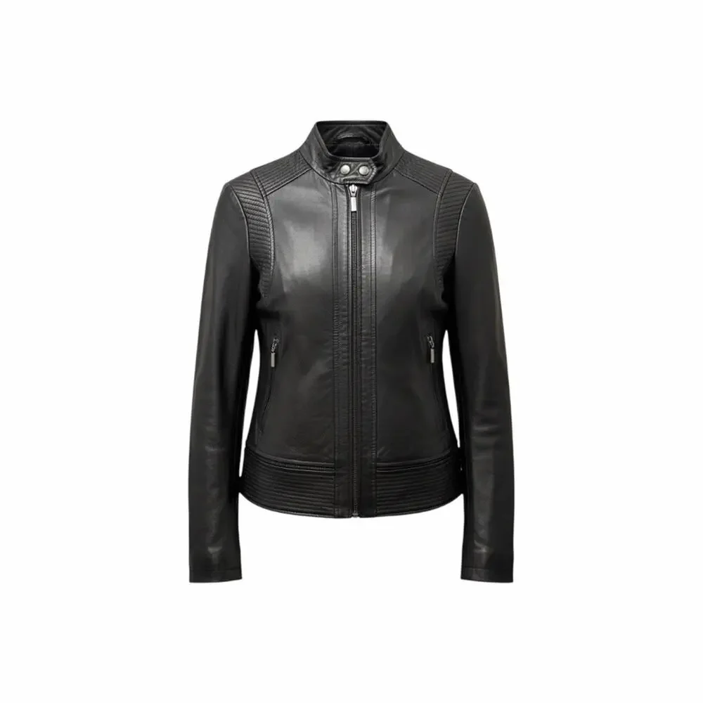 Bernardo Black 100% Leather Motorcycle Jacket - Size Small (4-6)